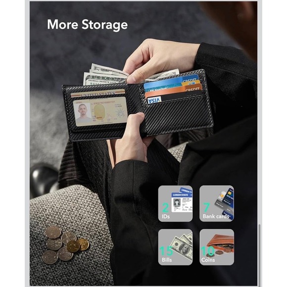 ESR Geo Wallet Built-in Apple Find My RFID Blocking Carbon Fiber Black Bifold - Picture 7 of 12